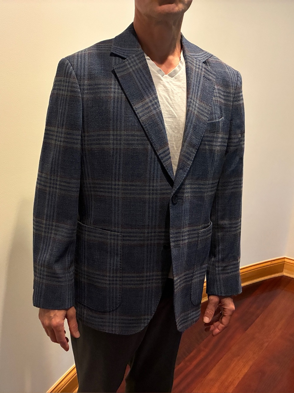 Navy Plaid Wool Sport Coat - Blue & Gray
